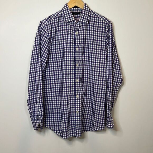 Banana Republic Mens Long Sleeve Non-Iron Dress Shirt Blue Plaid Medium Cotton - Picture 1 of 6